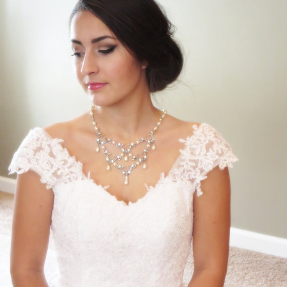 Mariage - Bridal Statement Necklace -  Pearl Wedding necklace