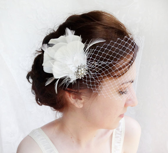 Wedding - white feather hair clip