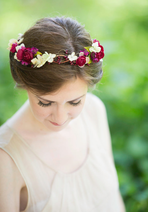 Wedding - rustic wedding bridal hair accessory, floral headpiece, burgundy flower, red hair accessory -OLEVIA- ivory, olive green, wedding hairpiece - New