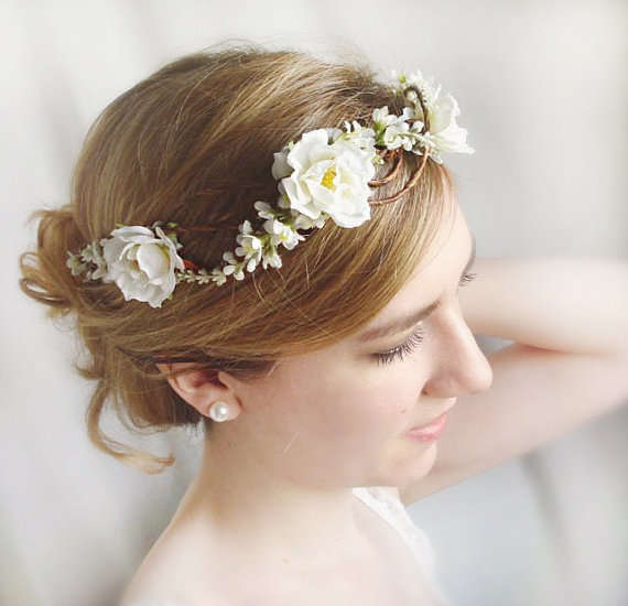 Wedding - white rose hairpiece