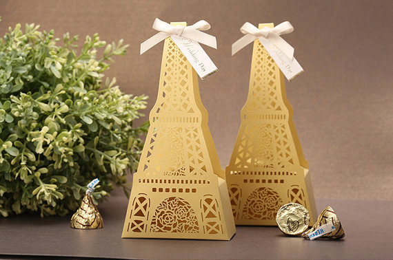Hochzeit - 50 Pearl Gold Wedding Favor Box; Wedding Favor Tower; Candy Packaging Boxes; Wedding Candy Box -- Ship Worldwide 3-5 Days - New