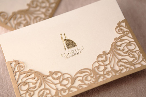 زفاف - 50 Pcs Elegant Pocket-fold Hollow Wedding Invitations