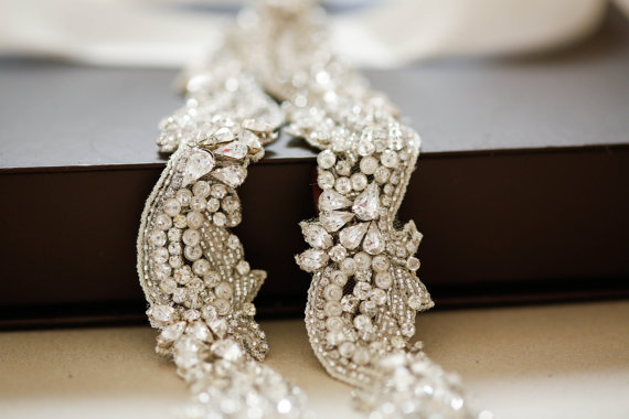 Wedding - Narrow beaded crystal belt for bridal dress - S37 - New