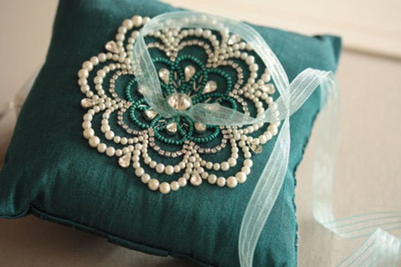 Hochzeit - Wedding Ring Pillow - NU Teal (Made to Order) - New