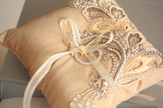 Свадьба - Wedding Ring Pillow - Nico Champagne (Made to Order) - New