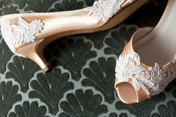 Hochzeit - Wedding shoes peep toe low heel