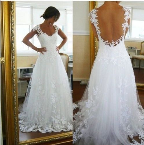 Hochzeit - New Lace Ivory/White Wedding Bridal Gown Dress Custom Size 4-6-8-10-12-14-16-18