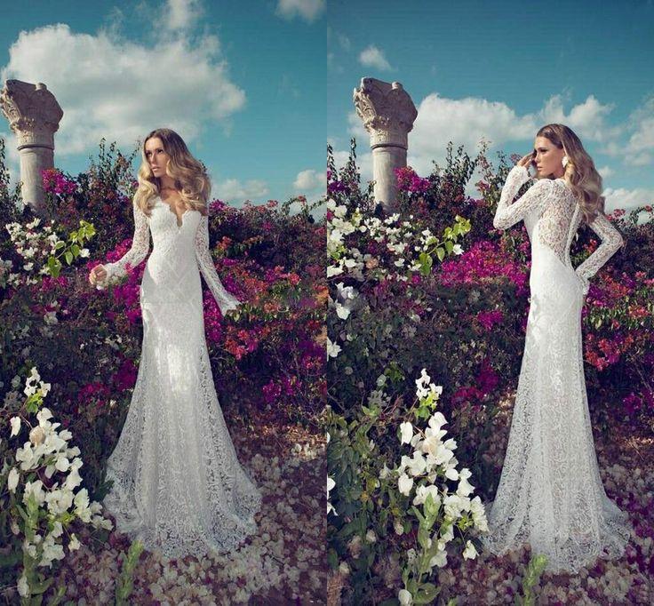 Wedding - Long Sleeve Lace V Neck Wedding Dress Bridal Gown Custom Size6 8 10 12 14 16
