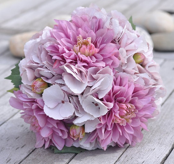 Mariage - Wedding Bouquet, Bride Bouquet, Lavender, Purple Dahlia with Lavender Hydrangea Bridal Bouquet by Holly's Wedding Flowers. - New