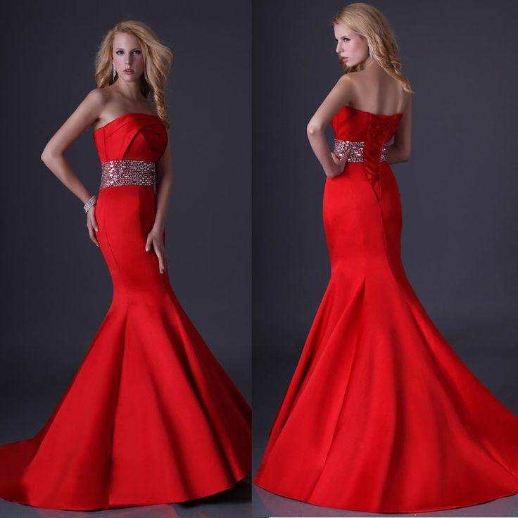 Mariage - Luxury Mermaid Waist Beaded Ball Prom Evening Formal Party Cocktail Long Dress