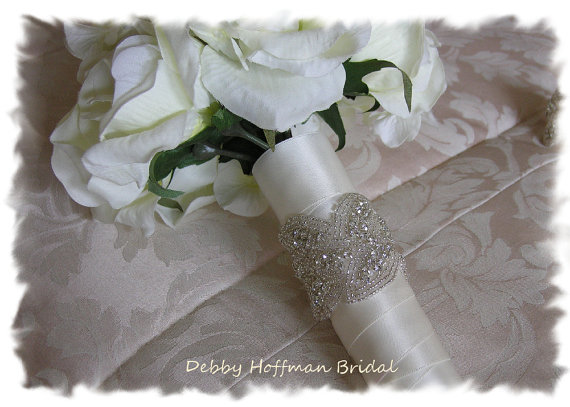 زفاف - Rhinestone Bouquet Wrap, Jeweled Bouquet Cuff, Bridal Bouquet Wrap, Wedding Bouquet Cuff, Cuff Bracelet, No. 3020BW,  Wedding Bouquet Wrap - New