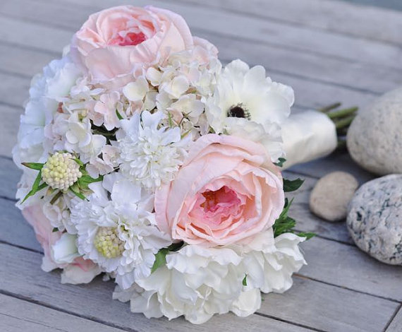 زفاف - Blushing Bride Bouquet made with silk Roses