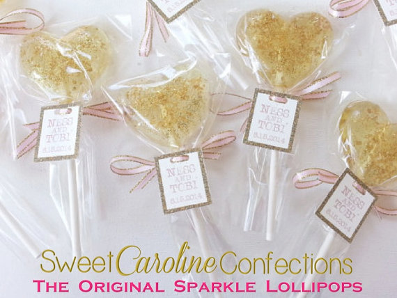 Wedding - Gold and Light Pink Heart Wedding Lollipops