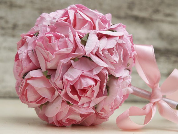 Wedding - Beautiful Vintage Inspired Bridal Bouquet made from soft and gentle paper roses -  Pale Blush Pink