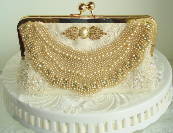 Mariage - Ivory And Pearl Romantic Bridal Clutch
