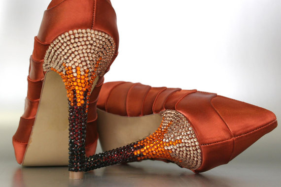 Hochzeit - Burnt Orange Platform Peep Toe Wedding Shoes