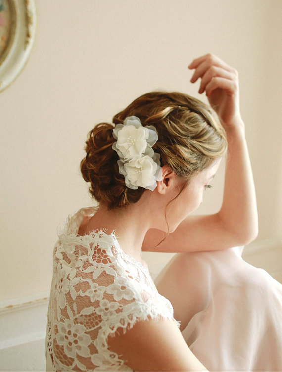 زفاف - Flower bridal wedding hair pin, bridal chiffon flower hair pin, wedding hair pin, hair comb - style 115 - New