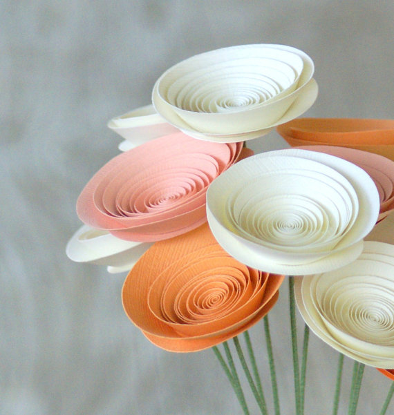 زفاف - Peaches & Cream Bouquet in medium-size Paper Flowers - New