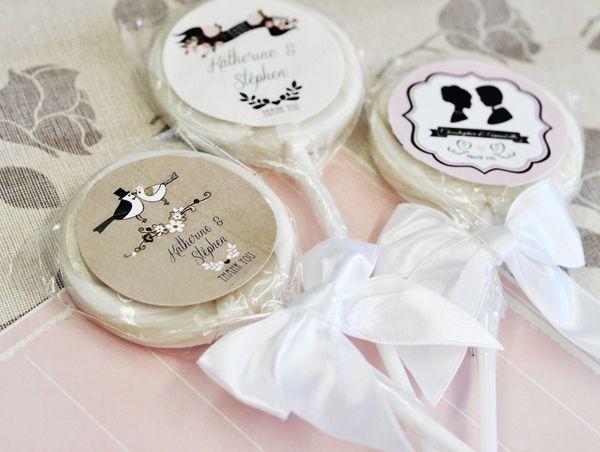 Hochzeit - 24 Vintage Wedding Theme Personalized Lollipop Bridal Shower Wedding Favors