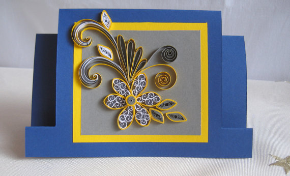 Свадьба - Quilled Birthday Card -  Handmade Quilling paper Card - Quilling Flower Design - New