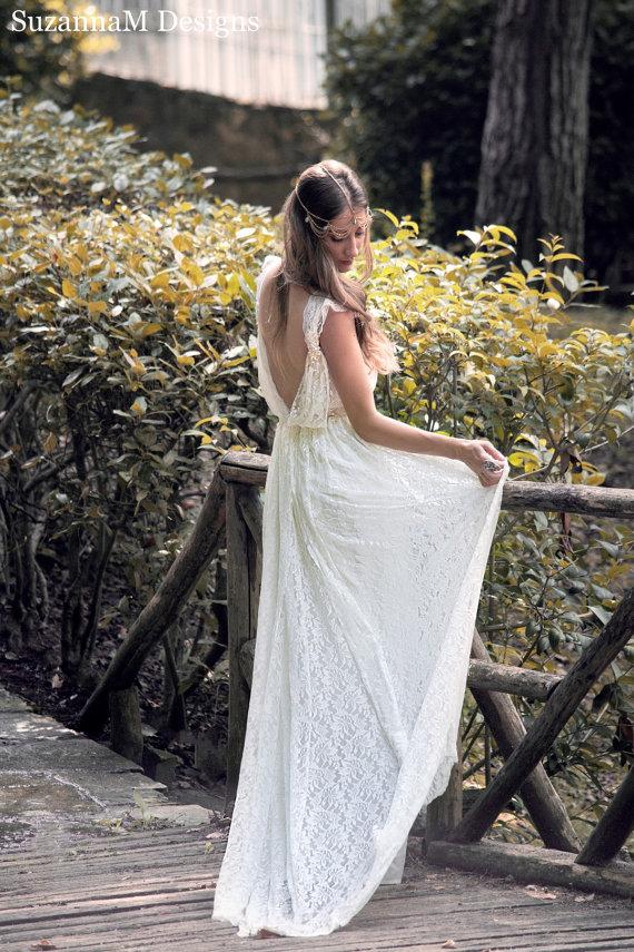 زفاف - Custom Listing for Patrizia - 2nd Payment out of 2 - Ivory Bohemian Wedding Dress Beautiful - Handmade by SuzannaM Designs - New