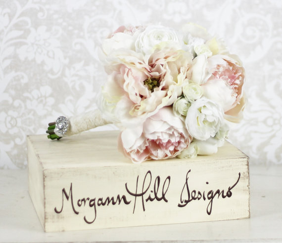 زفاف - Silk Bride Bouquet Peony Flowers Peonies Shabby Chic Wedding Arrangement - New