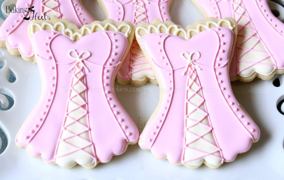Hochzeit - Corset Decorated Cookie Favors, Bridal Shower Corset Cookies, Lingerie Cookies, Risque Cookies - New