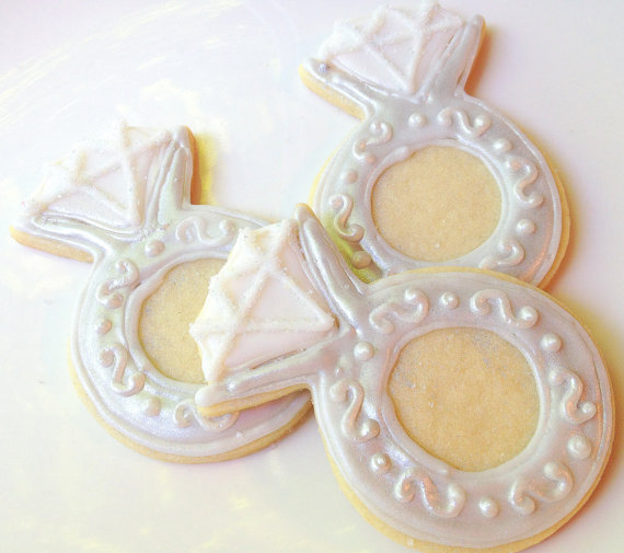 Wedding - Wedding Ring Cookie Favor Diamond Ring Iced Decorated Cookie Silver Ring Sugar Cookie Shower Favor - New