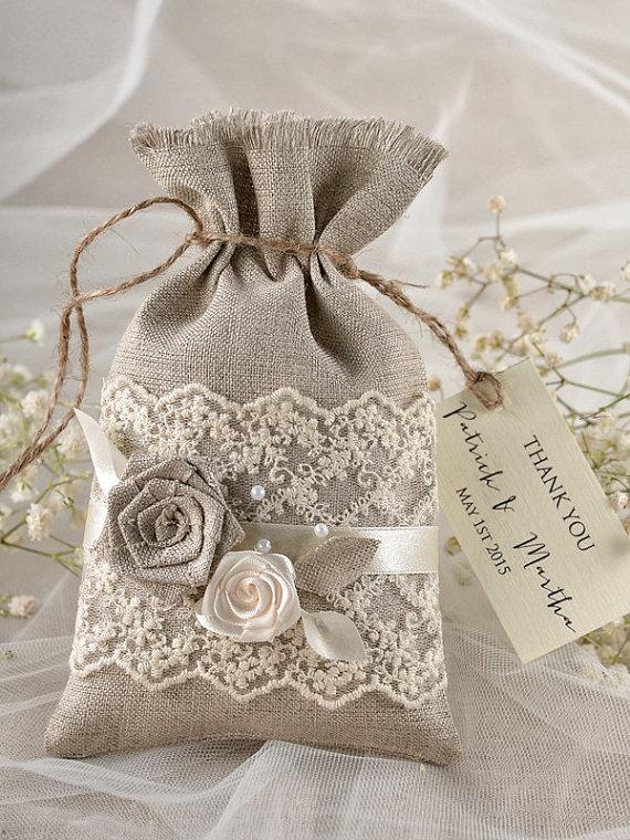 زفاف - Custom listing (20) Rustic Wedding Favor Bag, Lace Wedding Favor Bag, Wedding Thank you Bag, Linen Lace Gift Bag - New