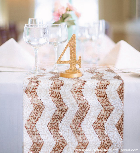 Свадьба - Chevron Sequin Table Runner READY TO SHIP. Sparkly Wedding Tablecloth for Reception, Bridal Shower, Sparkly Winter Wedding Ceremony Decor - New