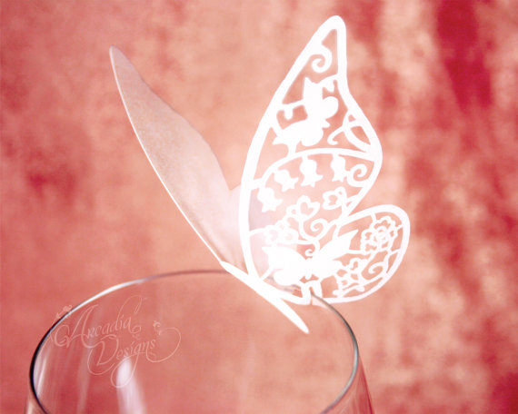 زفاف - Butterfly Place Card, Set of 10. Silhouette Butterfly Wedding / Bridal Shower Reception Decoration, Party Guest name card, Escort card - New