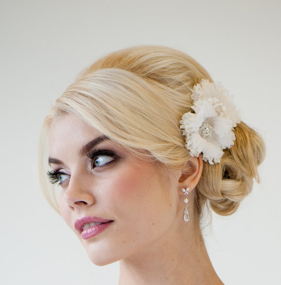 Wedding - Bridal Silk Flower Hairclips, Wedding Head Piece, Bridal fascinator - New