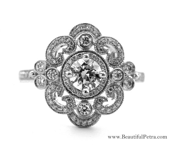 Свадьба - DUCHESS - Diamond Engagement Ring or Right Hand ring SEMI-MOUNT-14K white gold - Weddings- Luxury- Brides - art deco - BP0011 - New