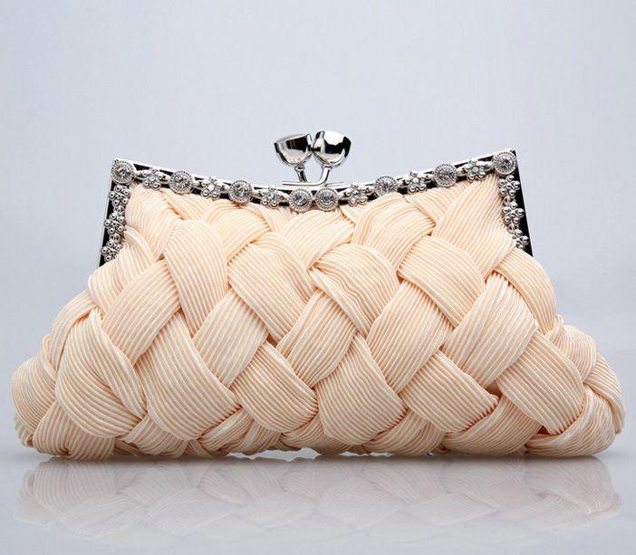 زفاف - Cream Diamante Satin Clutch Handbag
