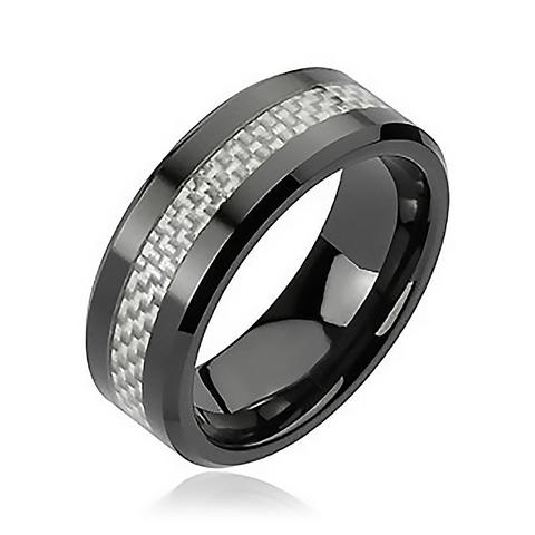 Mariage - Black Tie Affair - High Temperature Fired Silver and Black Ceramic Comfort Fit Band