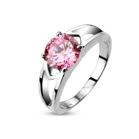 زفاف - Pink Love - Elegant Stainless Steel Engagement Ring with Pink CZ