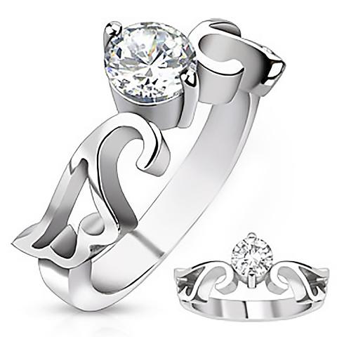 زفاف - A Higher Love - Artistic Design Stainless Steel Ring with Round Cut Cubic Zirconia