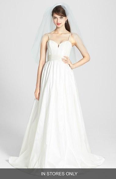Hochzeit - Amsale 'Cameron' Lace Appliqué Corset Bodice Silk Taffeta Dress (In Stores Only) 