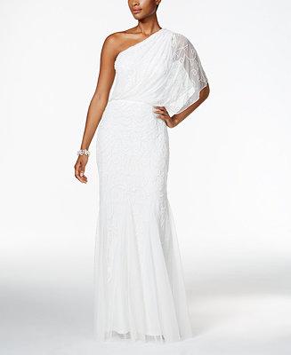 Wedding - Adrianna Papell Adrianna Papell Beaded Tulle One-Shoulder Gown