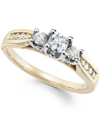 Wedding - Three-Stone Diamond Ring in 14k Gold, White Gold or Rose Gold (1/2 ct. t.w.)