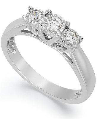 Wedding - TruMiracle TruMiracle&reg; 14k White Gold Ring, Diamond Three-Stone Ring (1/4 ct. t.w.)