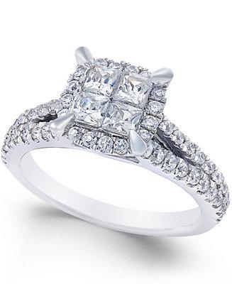 زفاف - Macy&#039;s Square Quad Halo Diamond Engagement Ring (1 ct. t.w.) in 14k White Gold