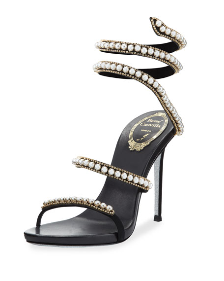 Hochzeit - Pearly & Crystal Snake 105mm Sandal, Black