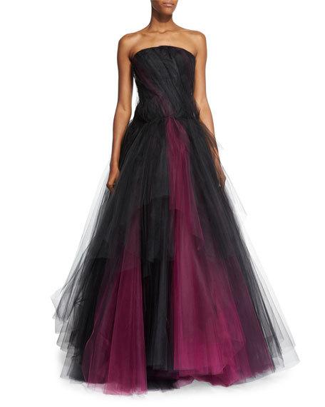 Mariage - Strapless Two-Tone Tulle Gown