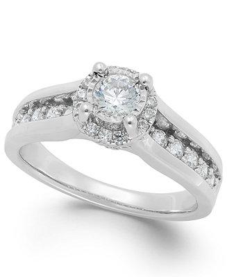زفاف - TruMiracle TruMiracle&reg; Diamond Channel Halo Engagement Ring in 14k White Gold (1 ct. t.w.)