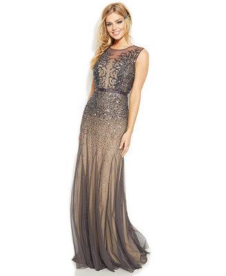 Wedding - Adrianna Papell Adrianna Papell Beaded Illusion Mermaid Gown