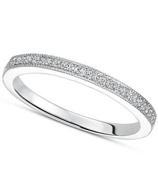 Wedding - Sterling Silver Ring, Diamond Accent Wedding Band