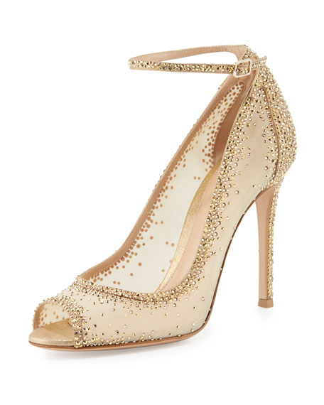 Wedding - Gemma Crystal Peep-Toe Ankle-Strap Pump, Gold