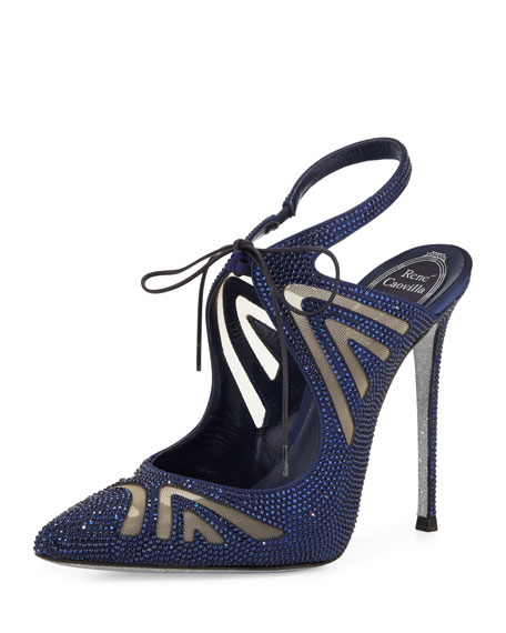 Mariage - Crystal-Embellished Tie-Front 115mm Pump, Navy