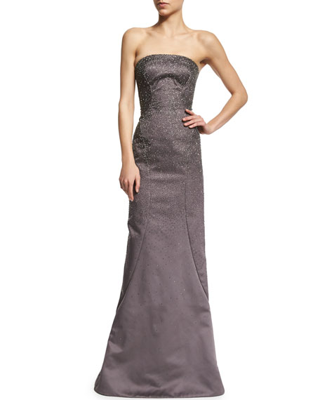 Mariage - Strapless Embellished Gown, Heather Gray
